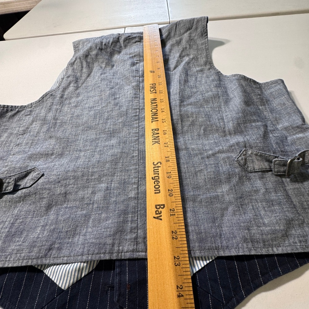 Lands End Canvas Vest Mens XL Blue Excellent Pinstripe Cotton Workwear Vest - Picture 6 of 14